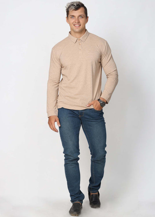 Self Collar L/S T-Shirt (Beige)