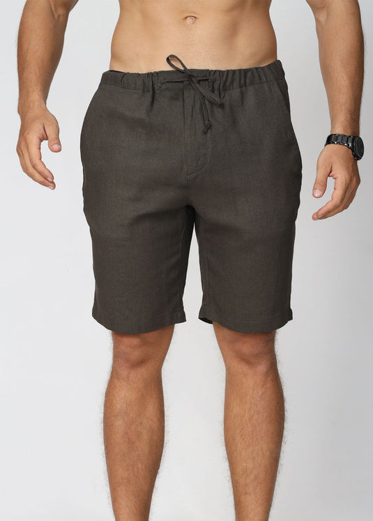 Army Green Linen Draw Cord Short