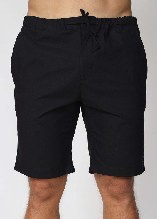 Black Linen Draw Cord Short