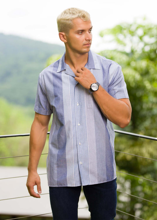 Two Tone Cuban  Collar S/S Shirt