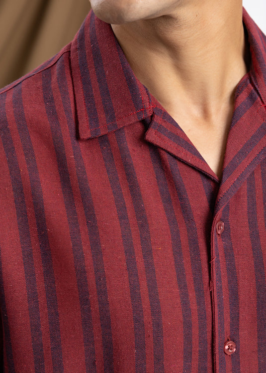 Stripe Cuban Collar S/S Shirt