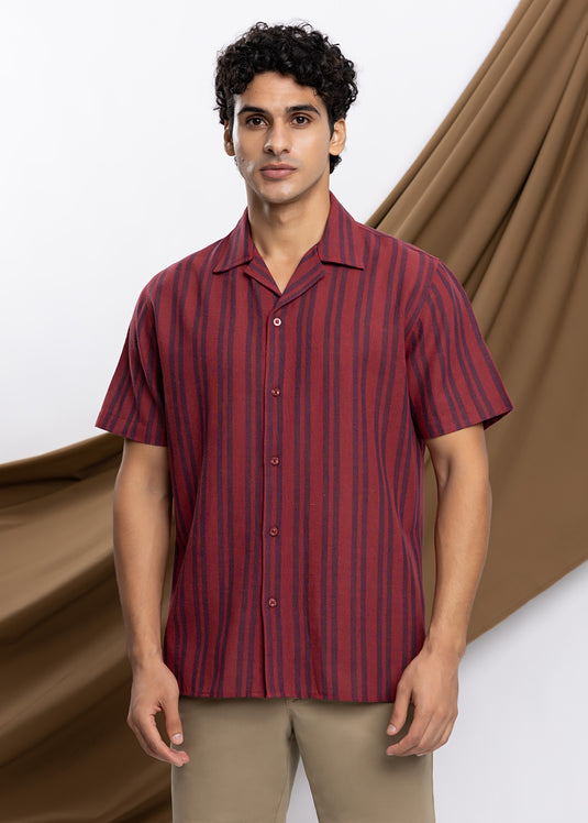 Stripe Cuban Collar S/S Shirt