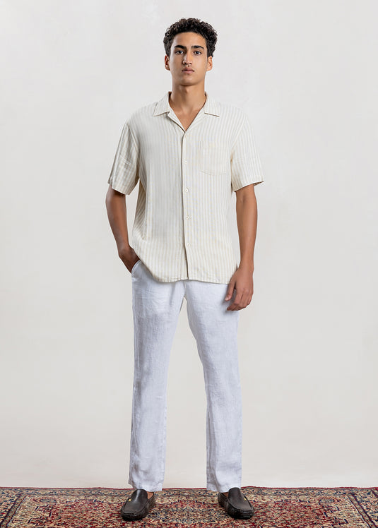 Linen Stripe Cuban Collar S/S Shirt