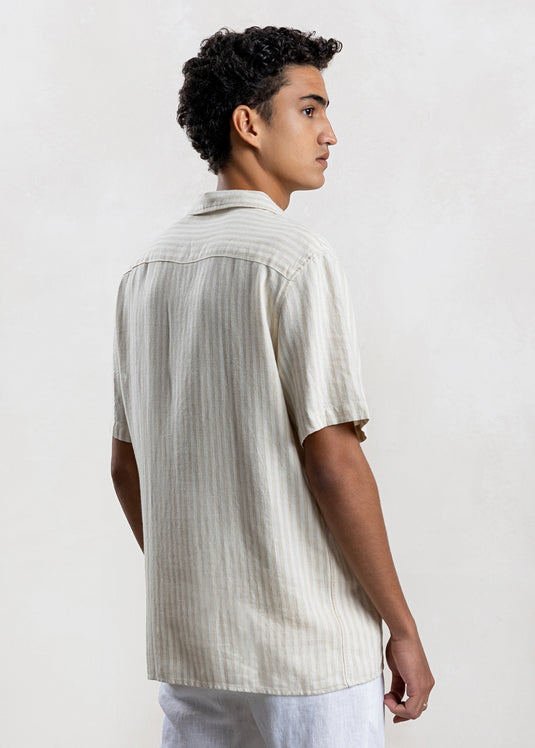 Linen Stripe Cuban Collar S/S Shirt