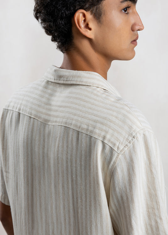 Linen Stripe Cuban Collar S/S Shirt