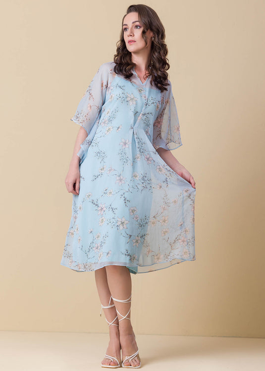 Floral Kaftan Dress With Front Pleat