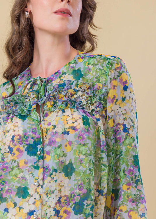 Floral Printed Blouse With Frill Detail