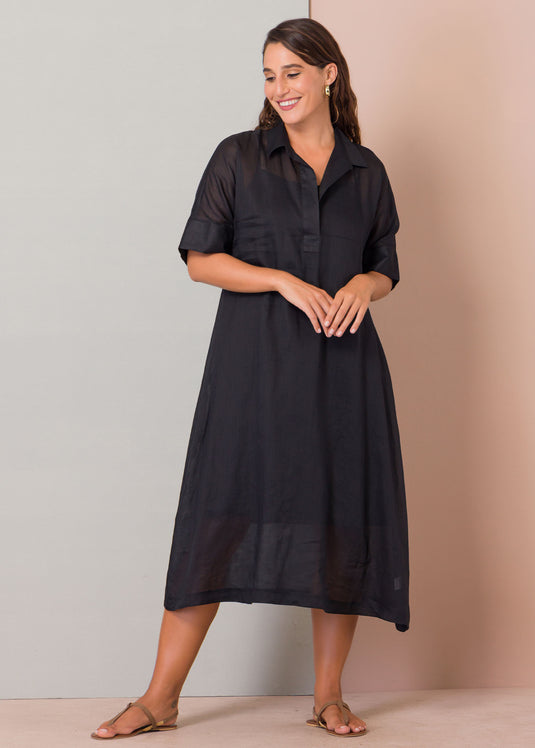 Open collar dress with extended sleeves