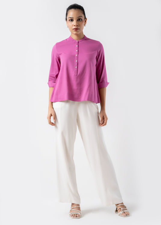 Mandarin Collar Blouse With Short Placket