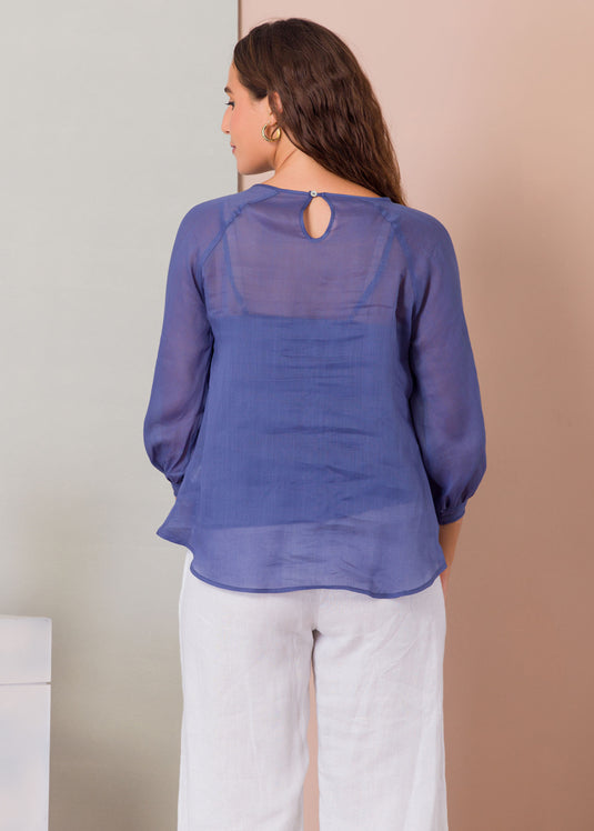 Ragalan sleeve blouse with piping detail