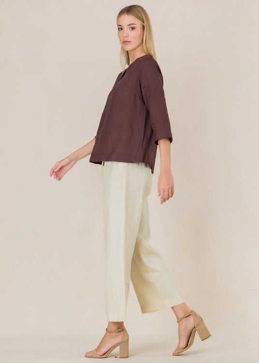 V neck linen blouse