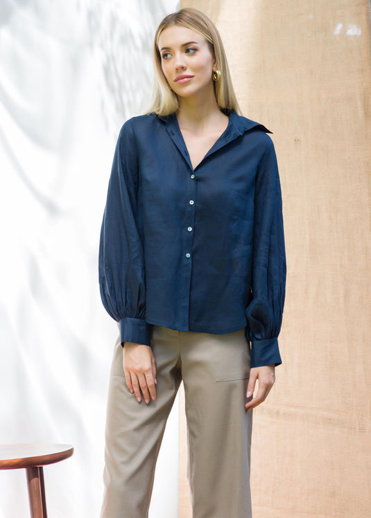 Ballon sleeve button down blouse