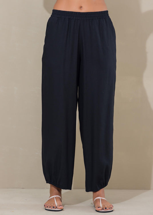 Elasticated waist linen pant with elasticed hem