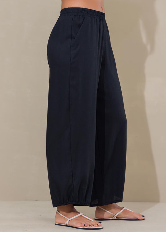 Elasticated waist linen pant with elasticed hem