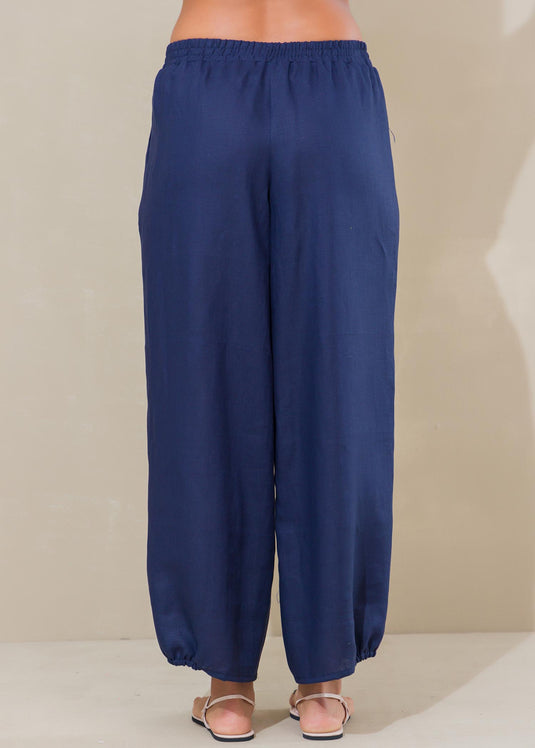 Elasticated waist linen pant with elasticed hem