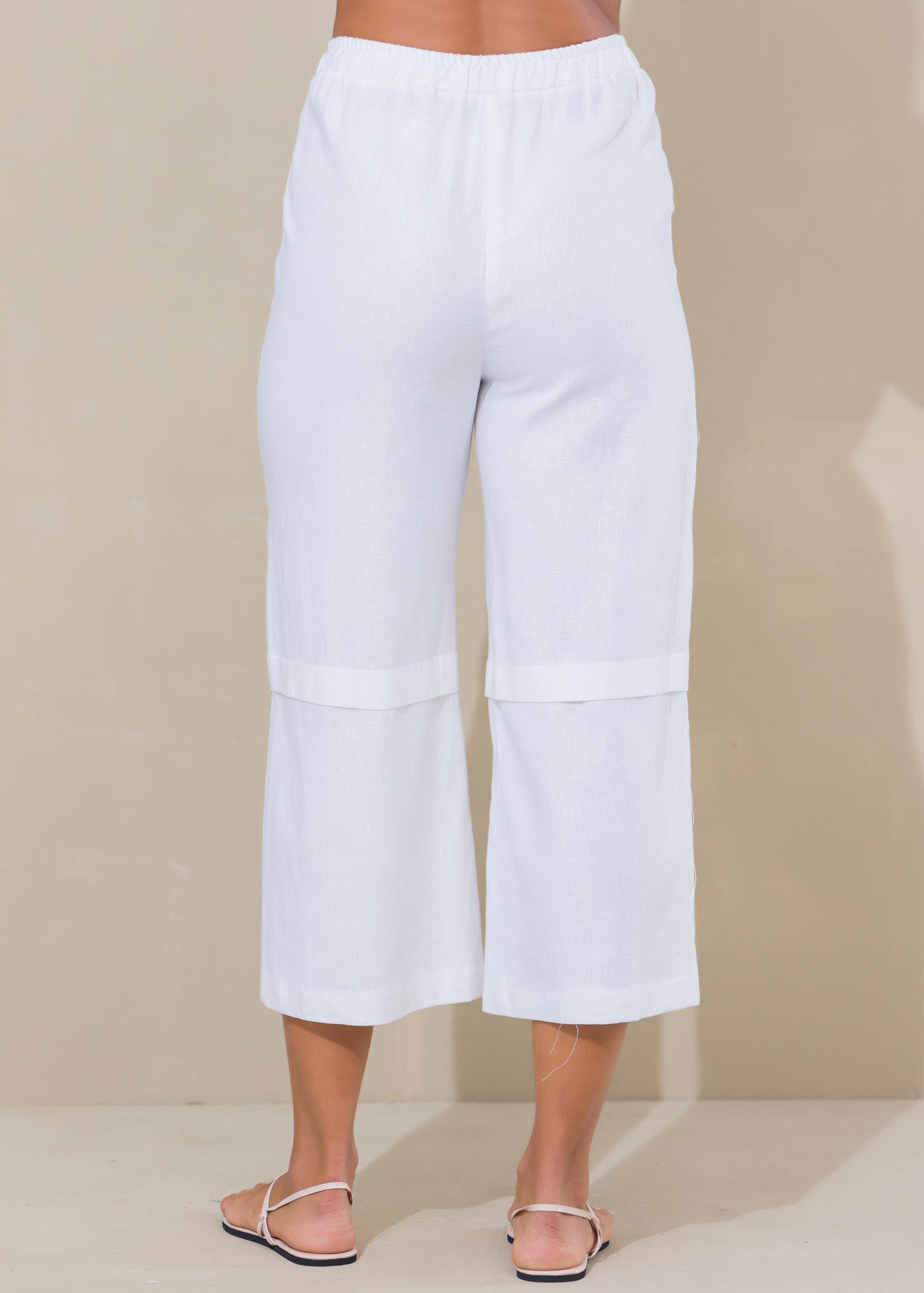 Linen three quarter hot sale length trousers women's