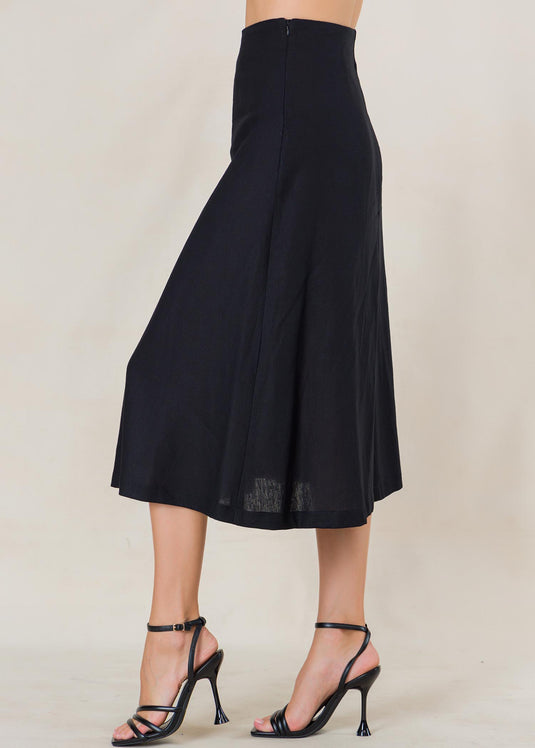 Linen skirt with front inverted pleat