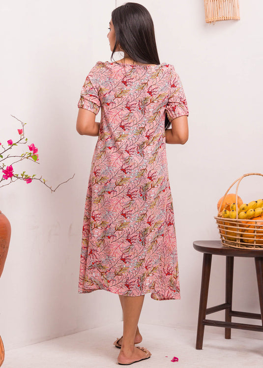 Printed Dress With Elasticated Sleeve