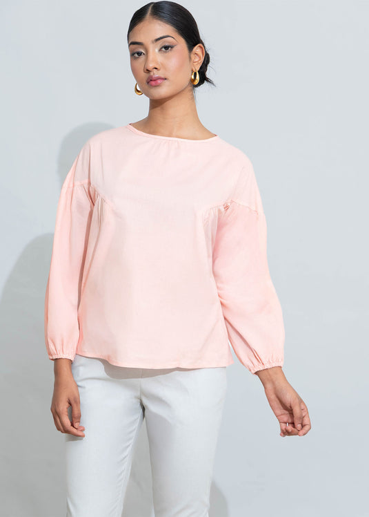 Long Sleeve Shirring Detail Top