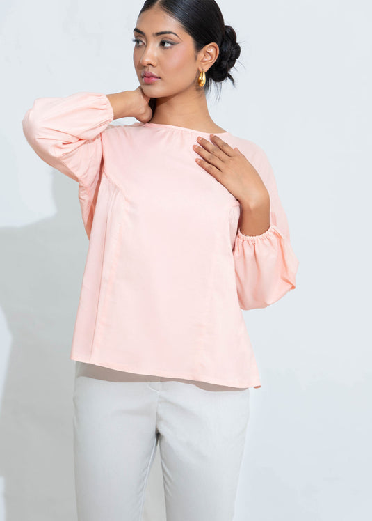 Long Sleeve Shirring Detail Top