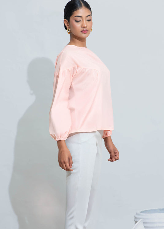 Long Sleeve Shirring Detail Top