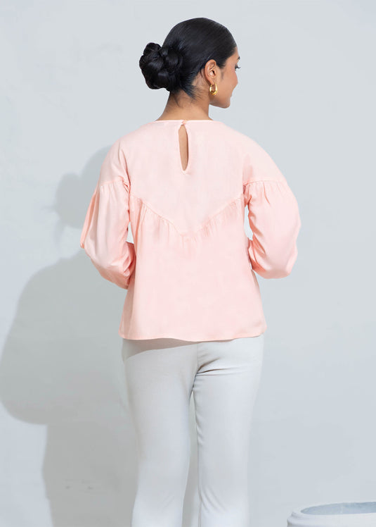 Long Sleeve Shirring Detail Top