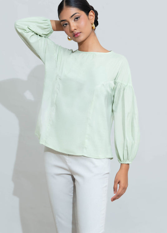 Long Sleeve Shirring Detail Top