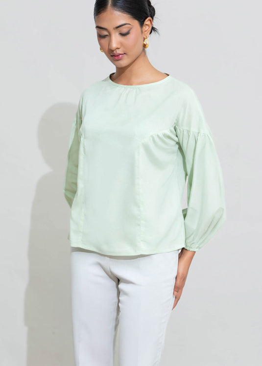 Long Sleeve Shirring Detail Top