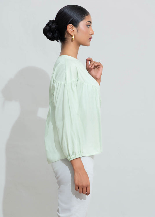 Long Sleeve Shirring Detail Top