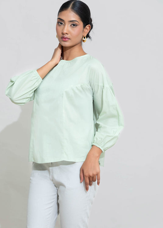 Long Sleeve Shirring Detail Top