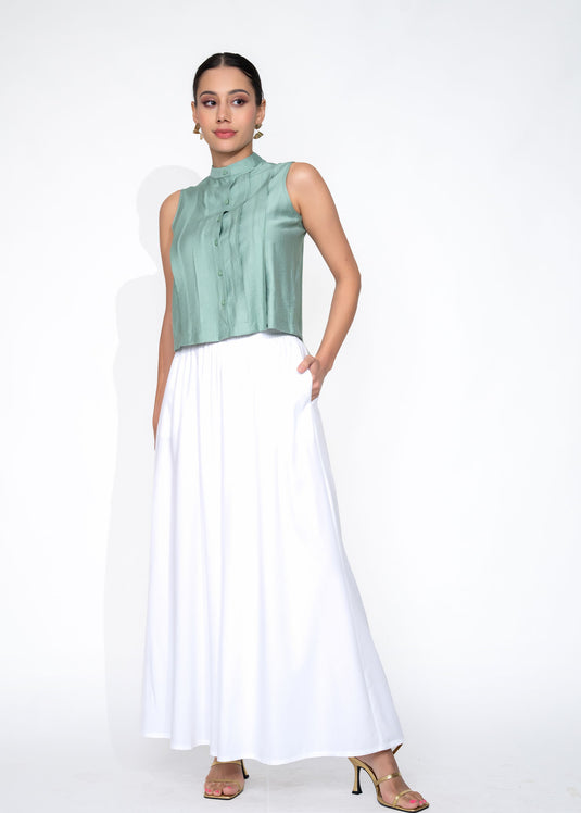 Sleeveless Blouse With Front Pleats