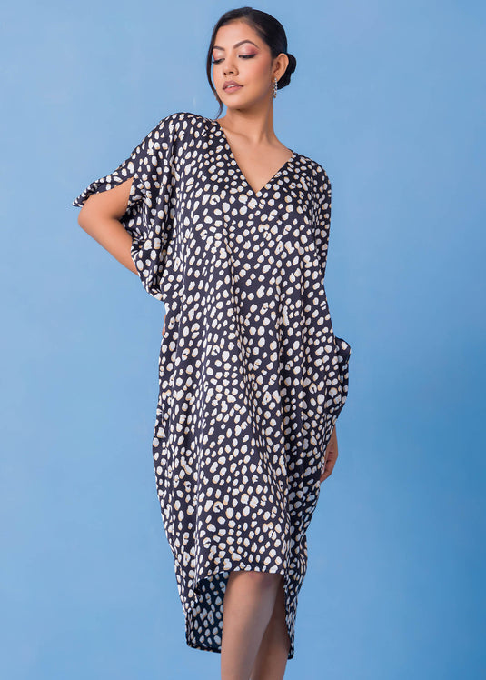 V Printed Neck Kaftan Dress