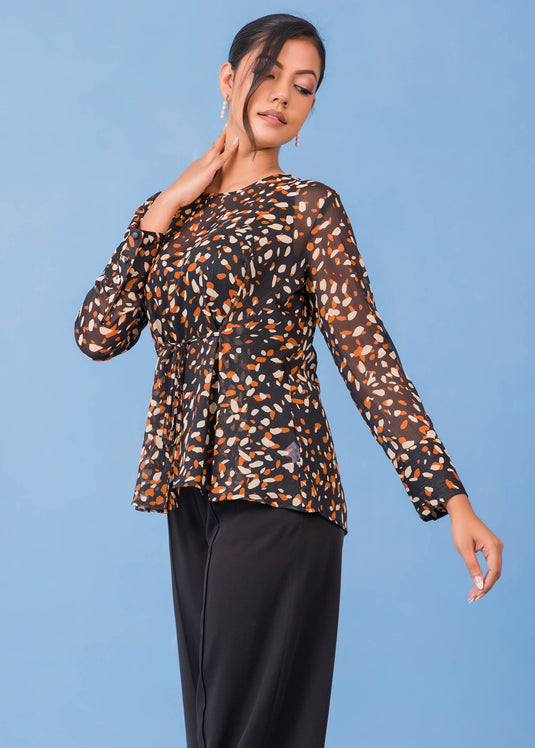 Printed Blouse With Front Tie