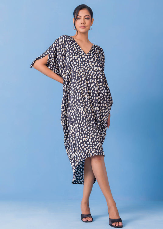 V Printed Neck Kaftan Dress