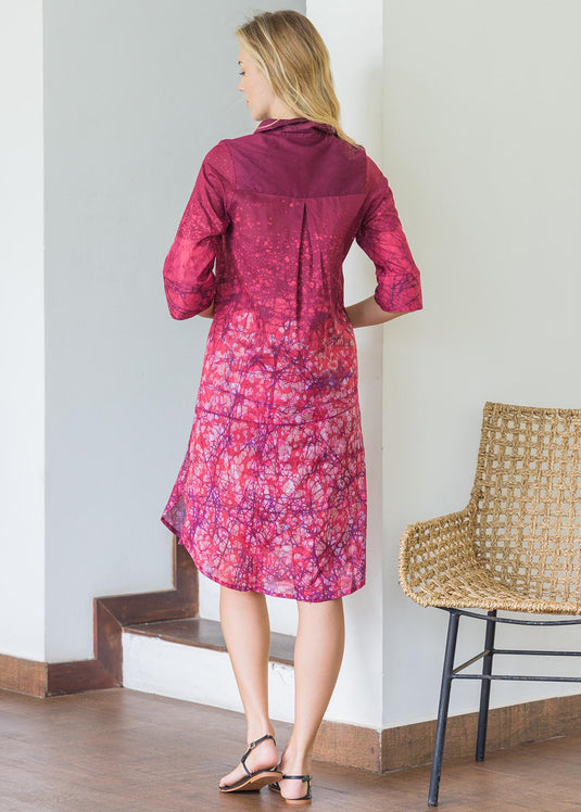 Batik flower branches printed shirt dress