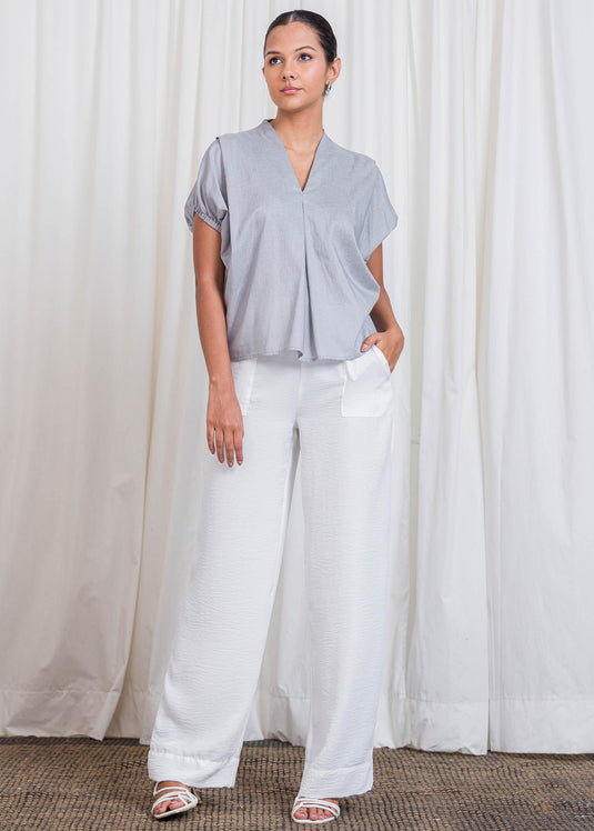 V Neck Blouse With Front Pleat