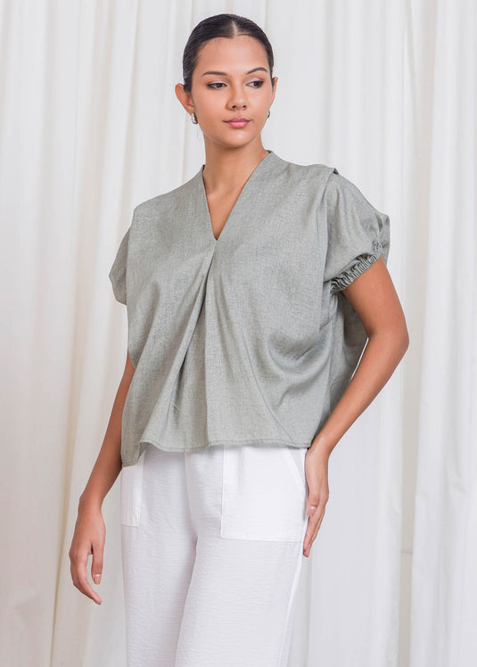 V Neck Blouse With Front Pleat