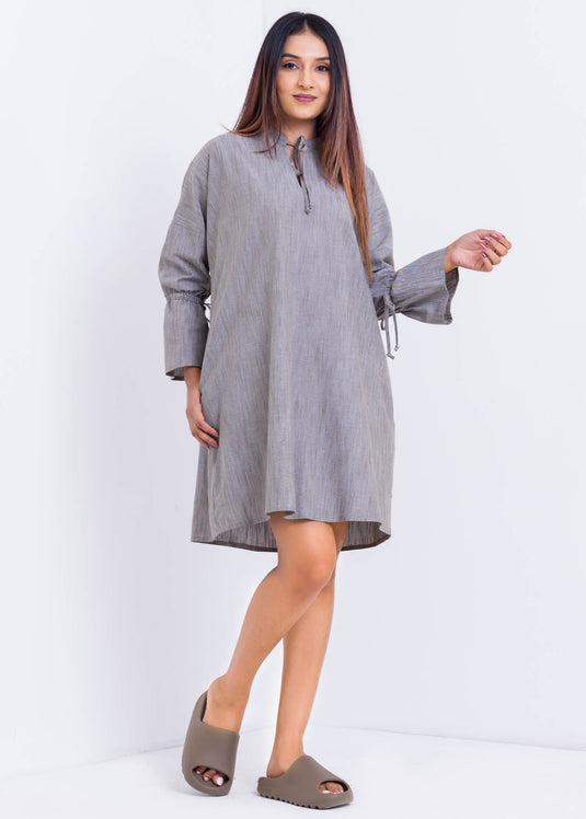 Basic Knee Length Dress With Draw Cord Detail