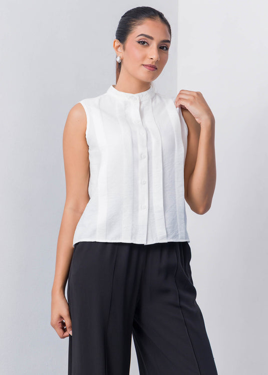 Pleat Detailed Sleeveless Blouse