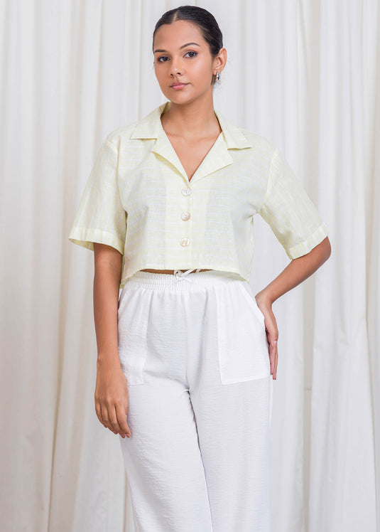 Cuban Collar Crop Top With Large Buttons