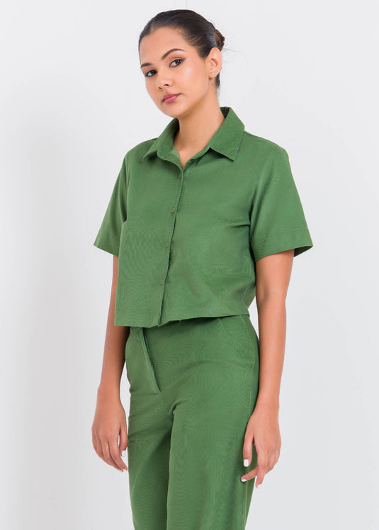 Basic Crop Shirt With Short Sleeves