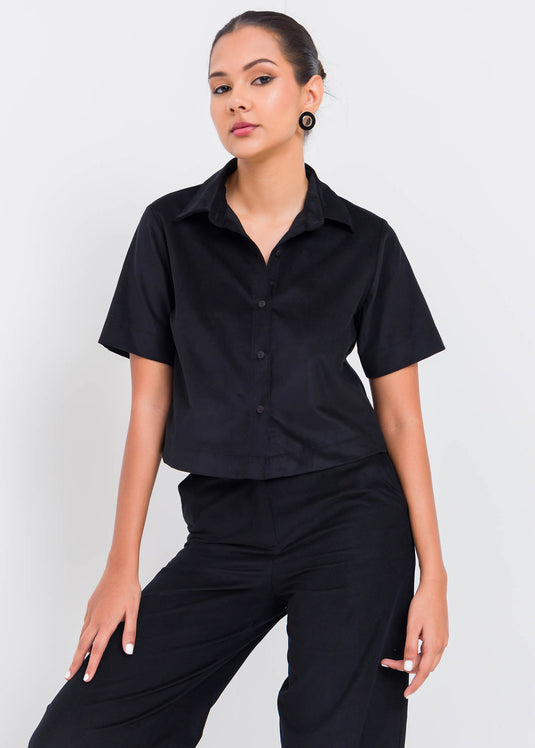 Basic Crop Shirt With Short Sleeves