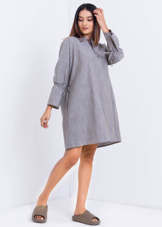 Basic Knee Length Dress With Draw Cord Detail