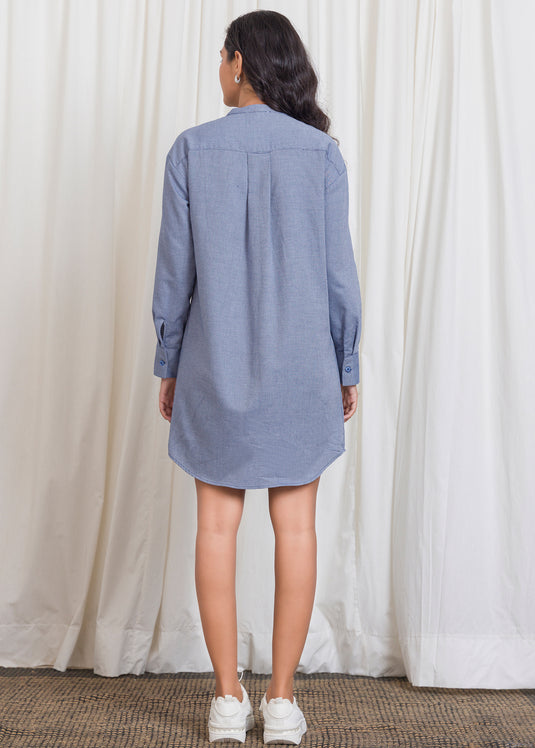 Basic Shirt Dress With Mandarin Collar