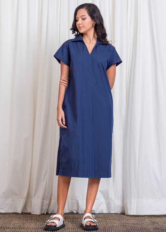 Midi Dress With Collar And Side Slits