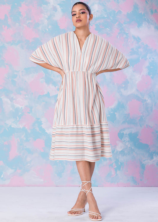Stripe Dress With Batwing Sleeve