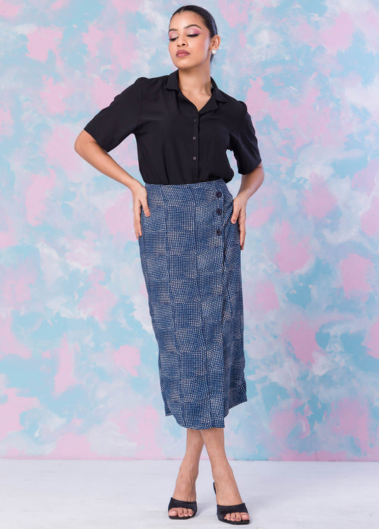 Printed Mock Wrap Skirt