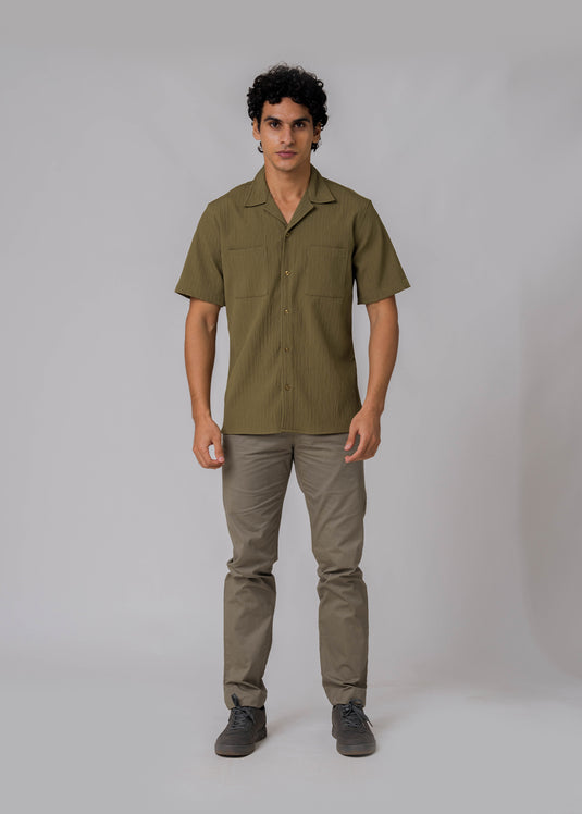 Poly Textured Cuban Collar Shirt