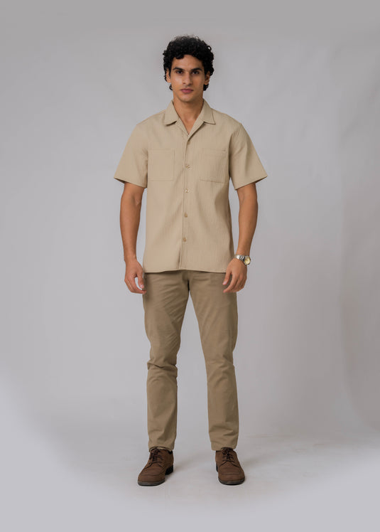 Poly Textured Cuban Collar Shirt