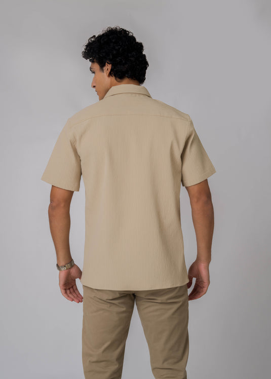 Poly Textured Cuban Collar Shirt